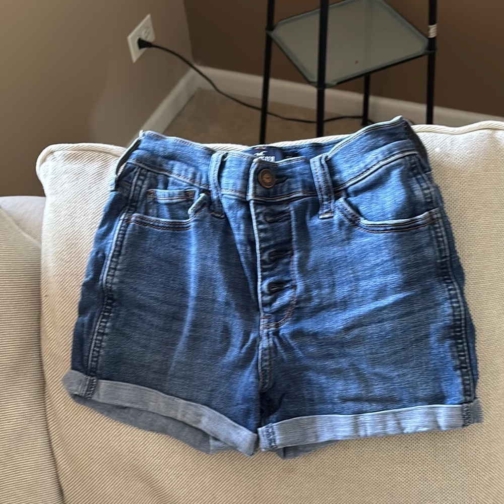 Hollister Blue Jean Shorts High-Waisted Cuffed